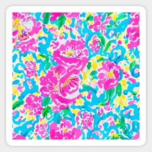 Preppy floral seamless pattern in hot pink, yellow, green and turquoise Sticker